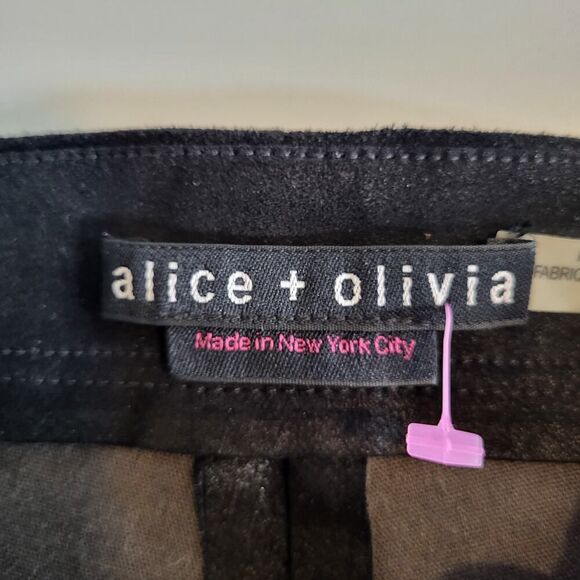Alice + Olivia Black Suede Leather Skinny Leg Pants Exposed Zip Designer Size 2 - Picture 12 of 14